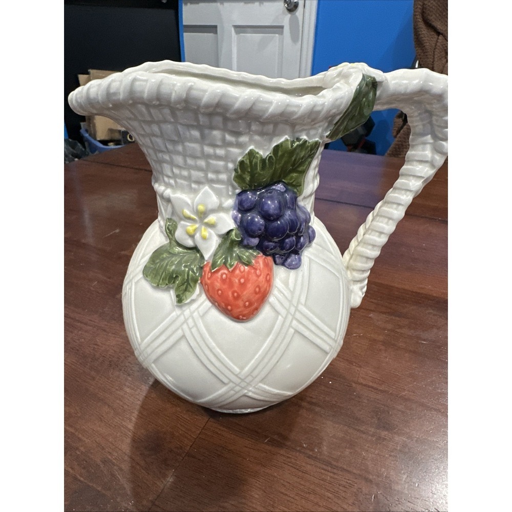 'Goebel' Basket‎ Weave Pitcher decorated with Flowers and Fruit #337